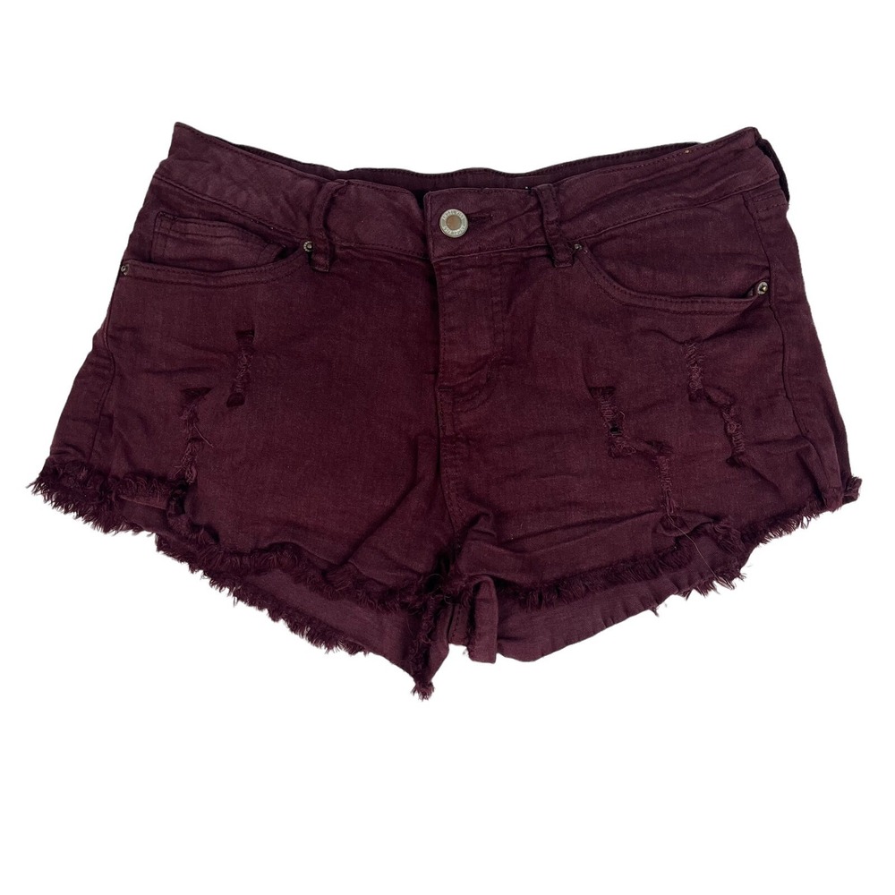 Angel Kiss Shorts Womens Size 9 Maroon Low Rise Stretch Distressed Short Shorts‎